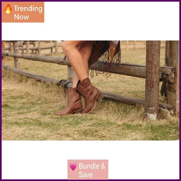 Women's Wide Suede Ankle Western Boots Mid Calf Pointed Toe Chunky - Picture 8 of 8